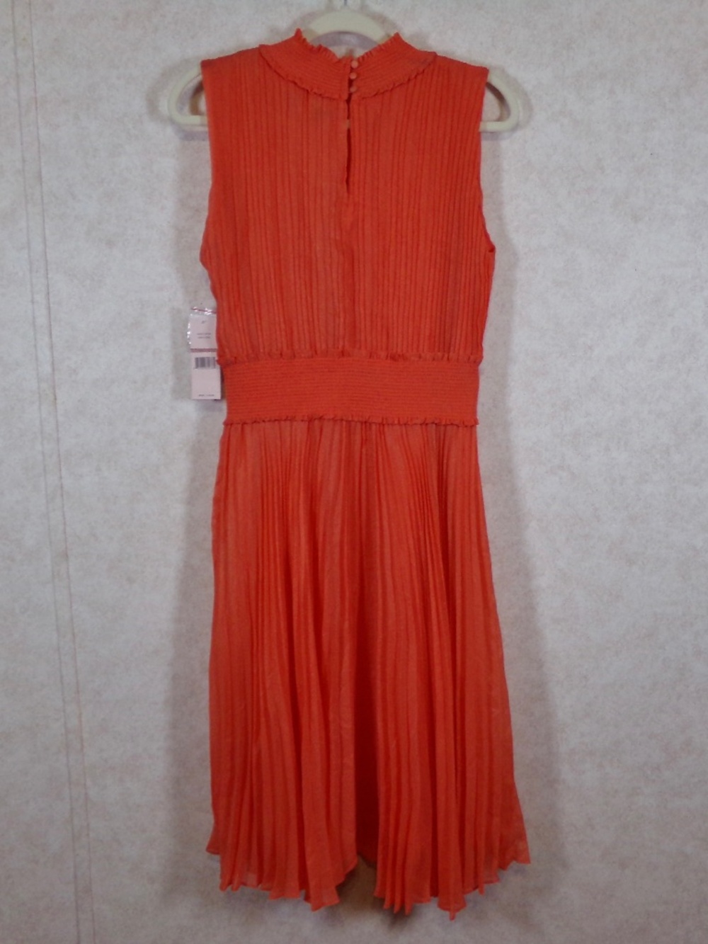 NWT Nanette Lepore Vivid Coral Crinkle Pleated Midi Dress. Lined Size 12 - Picture 6 of 12